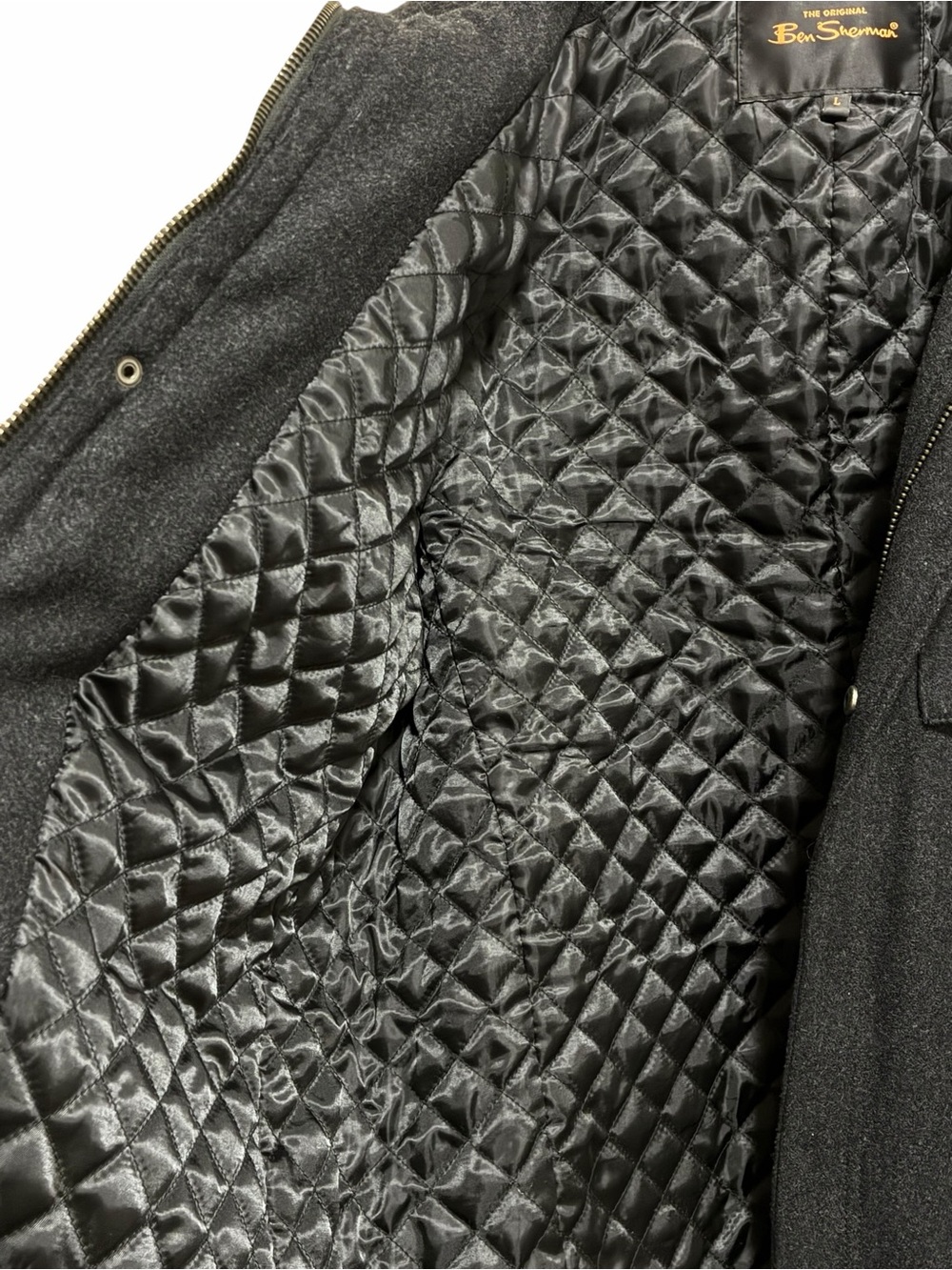 Ben Sherman Coat Large Wool Blend Black Jacket Quilted Lined Utility Pockets Men - Picture 4 of 14